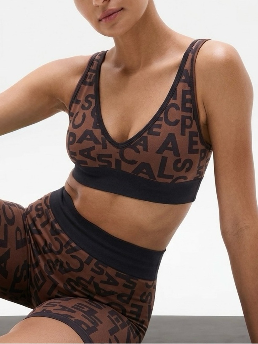 NWT 2pc Set l*space Brown and Black Logo Knit Short Bra Set XS